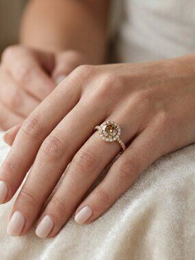 Halo Diamond Engagement Ring 14K Rose Gold 1.12 ct